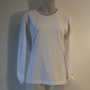 NWT Womens Tonet White Metallic Trim Long Sleeve Crewneck Pullover Tee Top 12